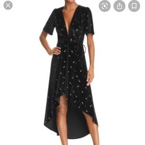 Re:named Velvet Star Print Midi Wrap Dress